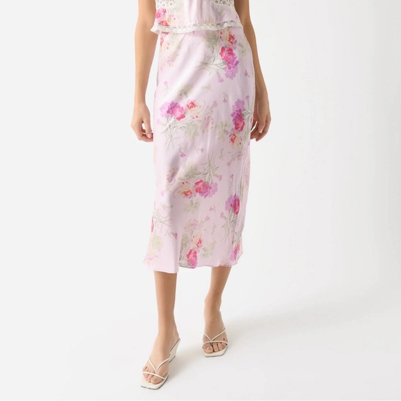 LoveShackFancy Castle Midi Pink Satin/Silk Skirt Size Large NWOT - Picture 1 of 7